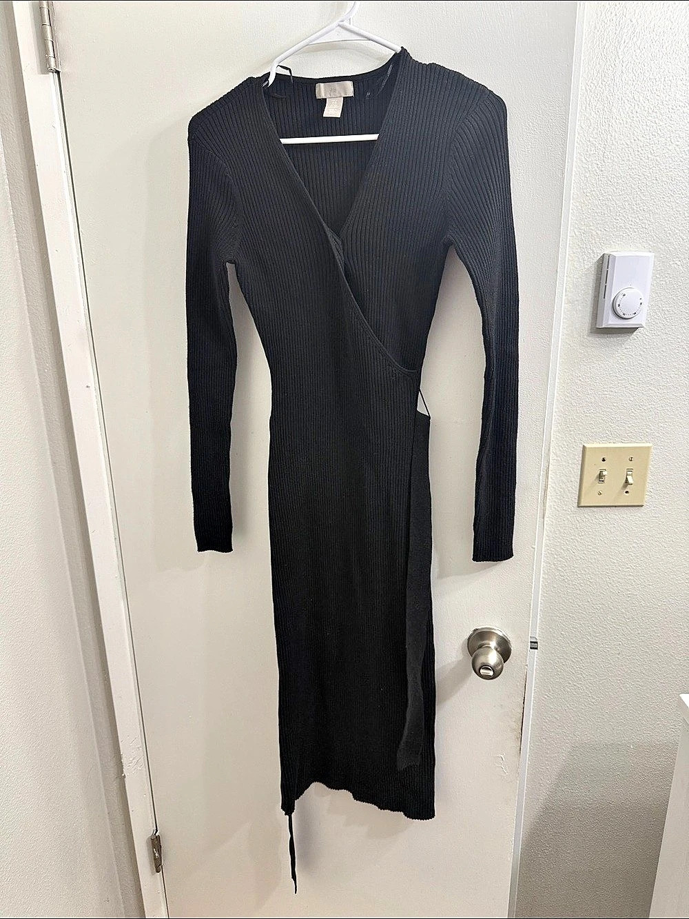 H&M Black Ribbed Wrap Maxi Dress Size XS